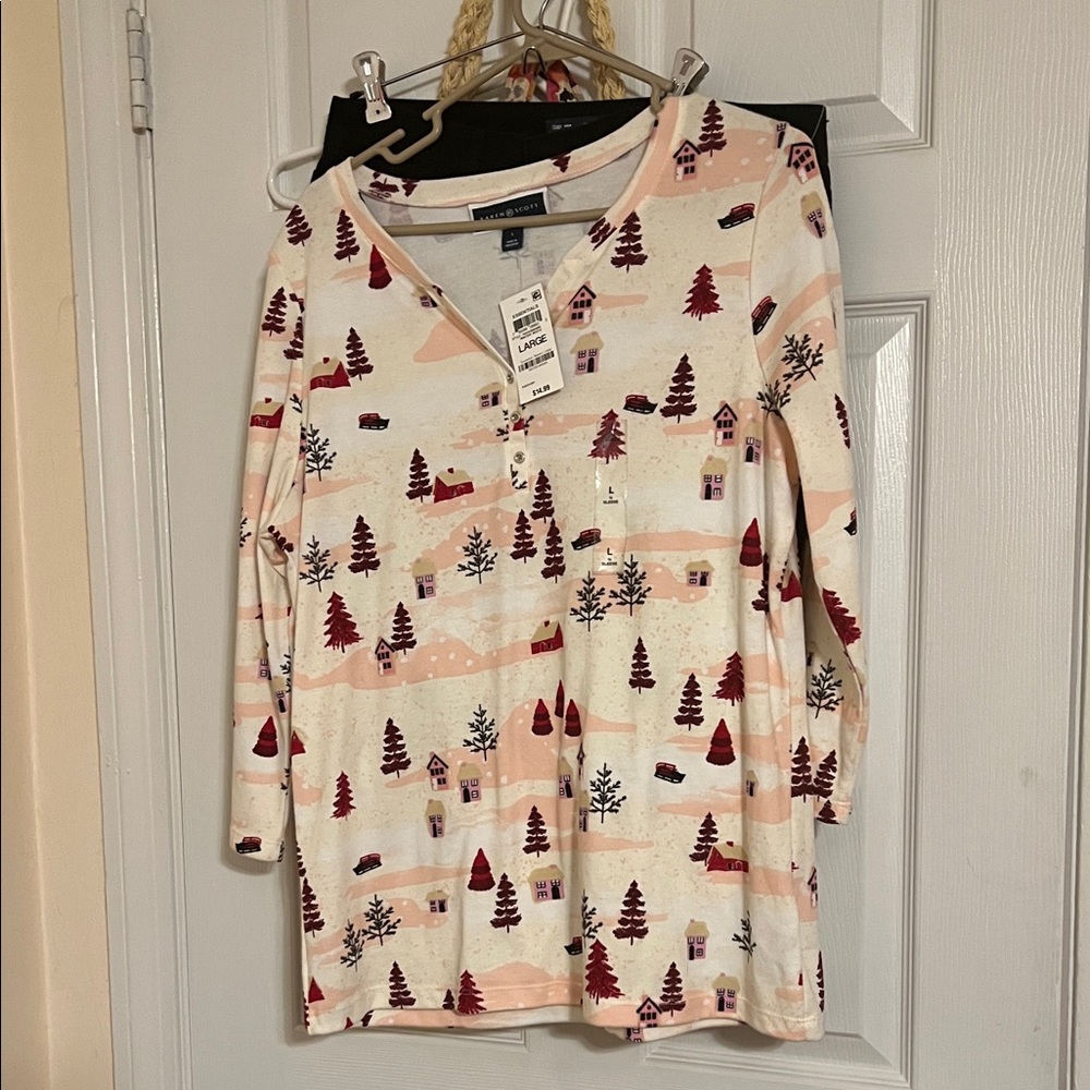 Karen Scott Cream Nightshirt with Red and Pink Print